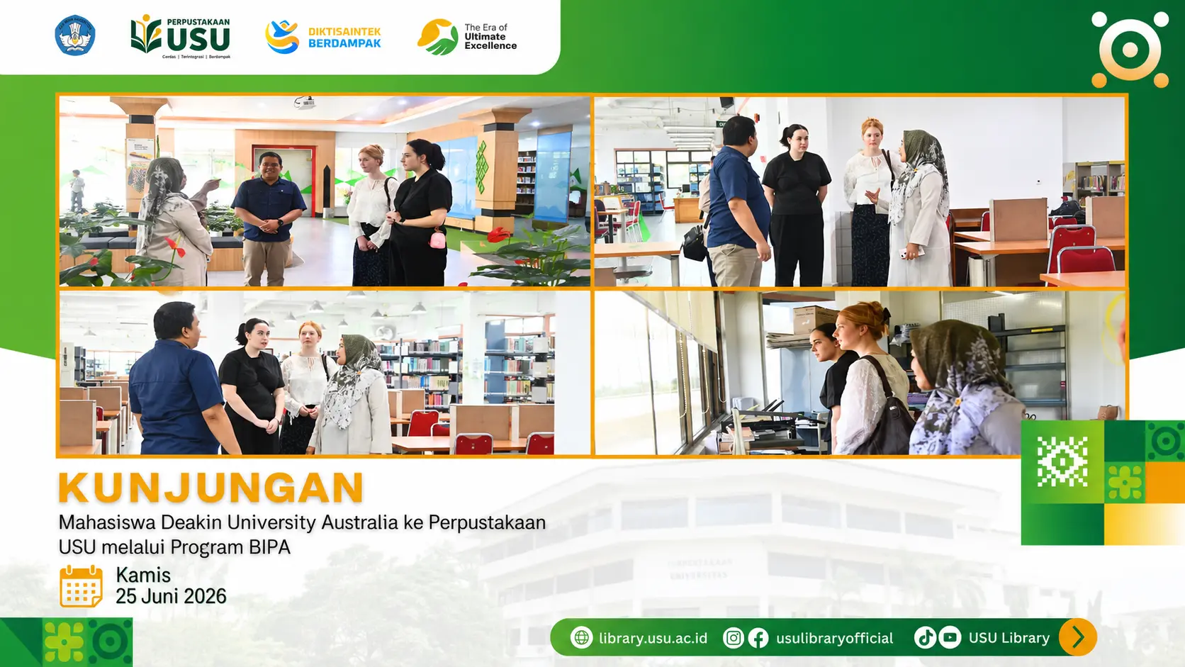 Kunjungan Mahasiswa Deakin University Australia ke Perpustakaan USU melalui Program BIPA